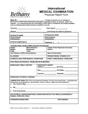 International Adoption Medical Report Form - Blank Fillable Template ...