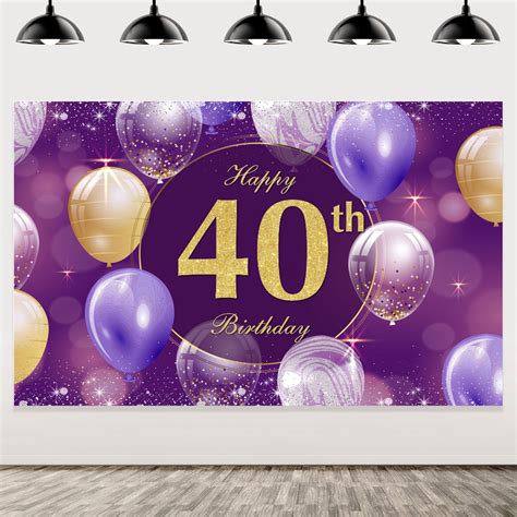 40 Birthday Decorations Backdrop Banner for Women Girls , Purple Gold ...