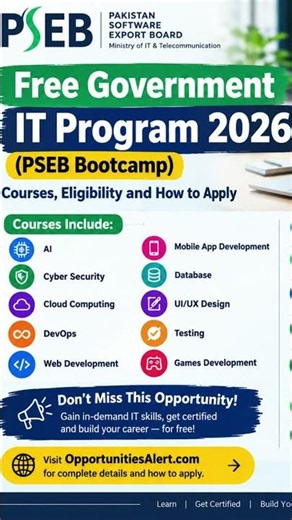 Free Government IT Program 2026 Pakistan 🇵🇰 | PSEB Bootcamp – Free IT Courses & Apply Now