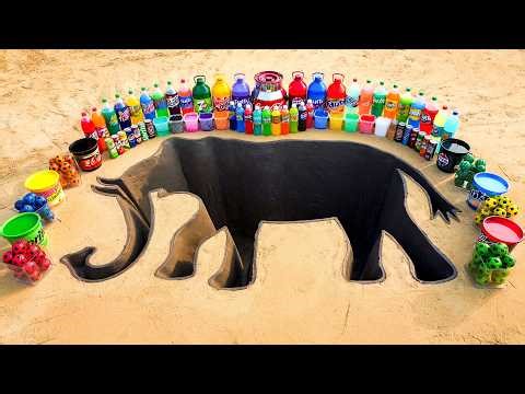 How to make a Giant Elephant pit with Cement, Big Coca Cola, Sprite and Mentos & Popular Drinks