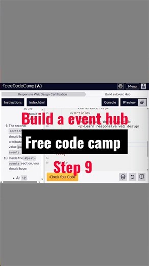 Build an event hub | step 9 | FreeCodeCamp | #coding #beginners #shorts