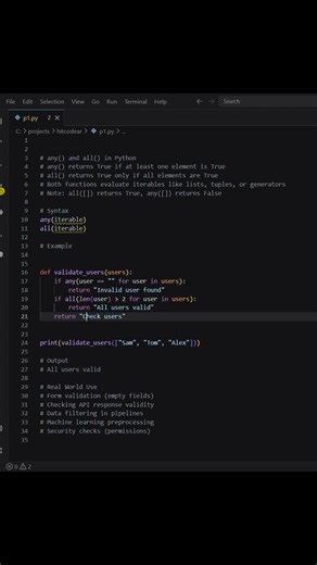 Stop Writing Loops! any() & all() in Python Explained in 30s 🐍👉 | #coding #hitcodear #programming