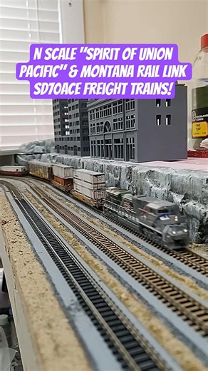 N Scale "Spirit of Union Pacific" & Montana Rail Link SD70ACe Freight Trains Run by Cliffside!