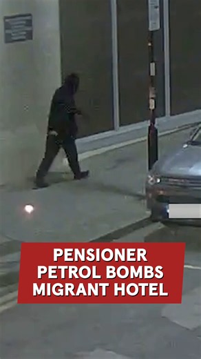 Terrifying CCTV footage shows the moment an OAP hurled a petrol bomb at a north London migrant hotel in a far-right hate attack. Mark Neville, 65, has now pleaded guilty.