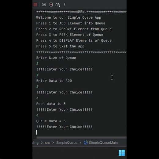 Console Output of Simple Queue in Java/C++/C 🖥️📋