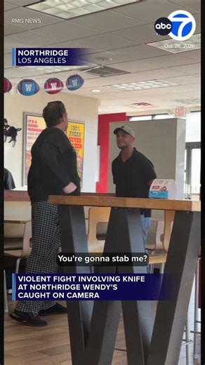 Violent attack at Northridge Wendy's restaurant involving man with knife caught on camera
