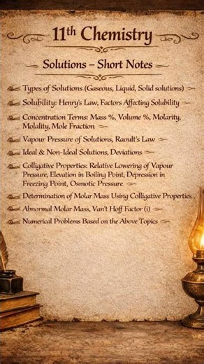 🧪 Solutions Short Notes | Class 12 Chemistry Quick Revision 💯✨Score 100/100 by Notesmaster