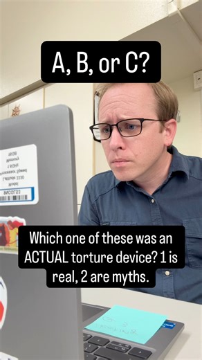 Think you know medieval history? Two of these famous torture devices are total myths! Which was real? See the answer below! 👇 The lineup: A. The Iron Maiden B. The Brazen Bull C. The Scavenger’s Daughter The Truth: It’s actually C! 🤯 According to historians, the Iron Maiden was likely invented as a museum hoax, and the Brazen Bull is generally considered more legend than fact. But the Scavenger’s Daughter was a terrifyingly real device used in the Tower of London during the reign of Henry VIII