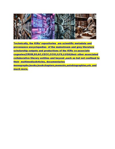 KNOWLEDGE&IMAGINATIONS REPOSITORIES KIR IS DIRECTED CURATED CLONED&DEPLOYED BY PROF DOTT ONYEKWELU