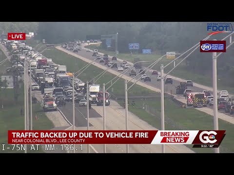 Semi-truck catches fire after tire blowout along I-75 in Fort Myers