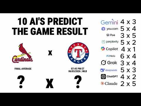 St Louis Cardinals x Texas Rangers l 10 AIs Predict the Game Result l 06l03l2026 l MLB
