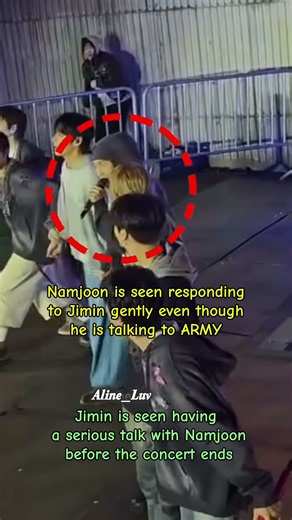 Jimin is seen having a serious talk with Namjoon before the concert ends #minimoni #bts