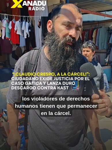 🚨🇨🇱 “¡CLAUDIO CRESPO, A LA CÁRCEL!”: CIUDADANO EXIGE JUSTICIA Y ARREMETE CONTRA KAST Salimos a la calle a preguntar sobre la contingencia nacional y el caso de Claudio Crespo, en medio del debate por las responsabilidades penales en los hechos que dejaron ciego a Gustavo Gatica durante el estallido social de 2019. ⚖️ El entrevistado fue categórico al exigir que no exista impunidad frente a las violaciones de derechos humanos y manifestó su rechazo a la situación judicial de Crespo, reclamando
