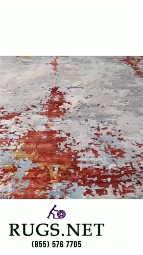 13'9" x 17'9" Modern Abstract Rug | Burnt Orange & Grey Fire Mosaic | Oversized Wool & Silk