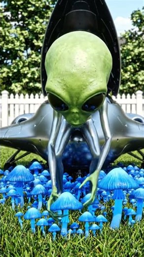 #ALIEN, #SPACECRAFT #YARD #BLUE MUSHROOMS
