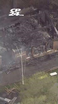 Aerial view of Toronto Humber Yacht Club fire that destroyed building