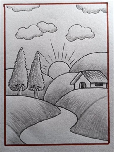 Landscape scenery drawing step by step
