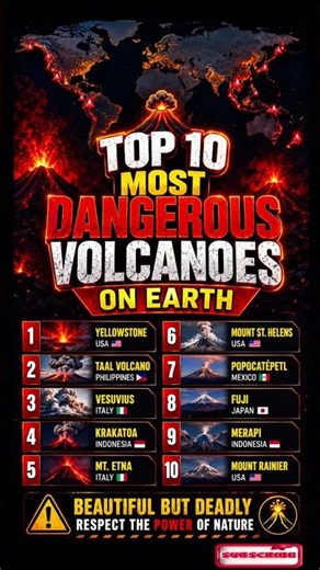 🌋 Top 10 Most Dangerous Volcanoes on Earth #shorts #shortfeed #education #educational #volcano
