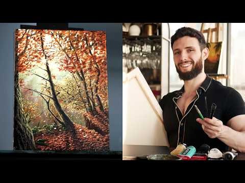 How I paint an Autumn Lookout Landscapes with Acrylics - A Step by Step Acrylic Painting Tutorial