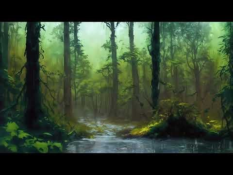 A Relaxing Escape to the Raining Green Forest