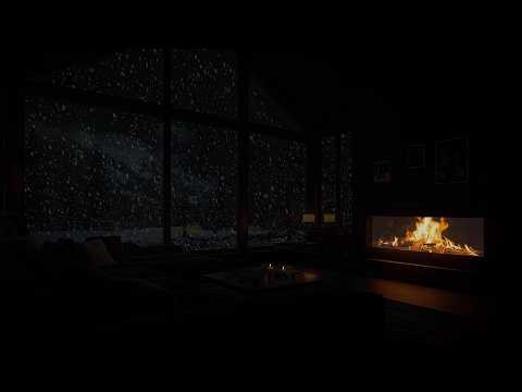 Serene Winter Escape 😴 Fireplace Sounds & Falling Snow - No Ads | Blizzard for Sleep, Study & Work