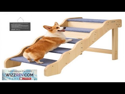 VEVOR Wood Pet Stairs 5 Step Dog Stairs for High Beds Sofa