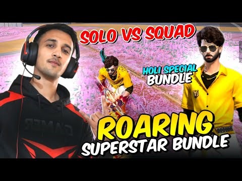 Solo Vs Squad Gameplay With Roaring Superstar Bundle 🔥 Holi Event - Garena Free Fire 