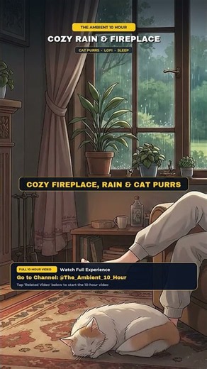 Cozy Fireplace, Rain & Cat Purrs 🌧️ Infinite Loop #Shorts