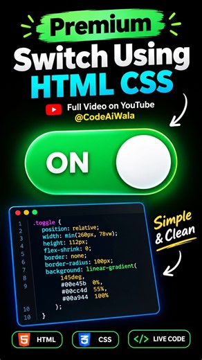 #coding #css Premium Toggle Switch Using HTML CSS & JavaScript ⚡ | Smooth ON/OFF Animation #java