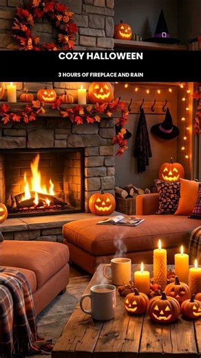 Relaxing Cozy Halloween Fireplace & Rain 🎃🔥🌧️ Full 3-Hour Video on Channel