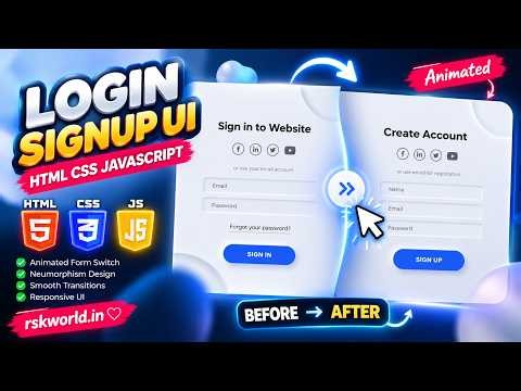 Modern Login Signup UI 🔥 HTML CSS JavaScript | Glassmorphism Form Animation