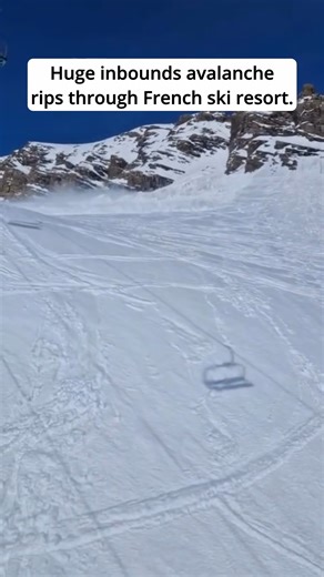 😳⚠️Another Large Inbounds Avalanche In France Today. Can you imagine seeing this flowing underneath you as you ride up a chairlift? Whoa... This was a natural avalanche likey size D3 (powerful enough to destroy a wood-frame house, snap large trees, or damage a small building). This happened at the Orcières ski resort in France. No one was caught in this avalanche. Please be safe out there. 📸 Jean-Baptiste Eigenschenck | SnowBrains