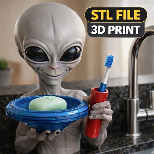 Alien Bathroom Organizer STL – Soap Dish & Toothbrush Holder – 3D Print File – Drainage Soap Holder – 23cm Alien Statue - Etsy