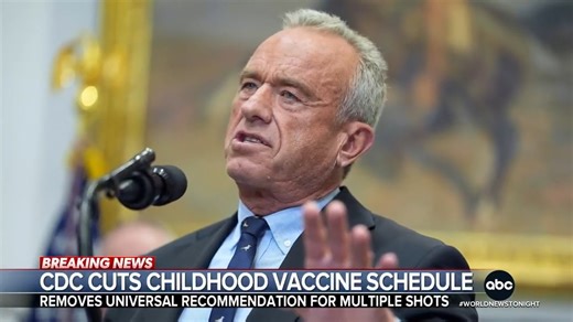 In an unprecedented move, the CDC announced it's changing the childhood immunization schedule – effective immediately. Rhiannon Ally has details on the federal health agency's new vaccine recommendations for the rotavirus, flu, RSV and more. https://abcnews.link/0HsigyC | ABC World News Tonight with David Muir