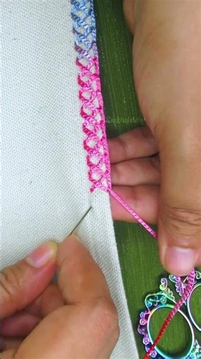 Super creative pink and blue lace border tutorial #embroidery #diy #crafts
