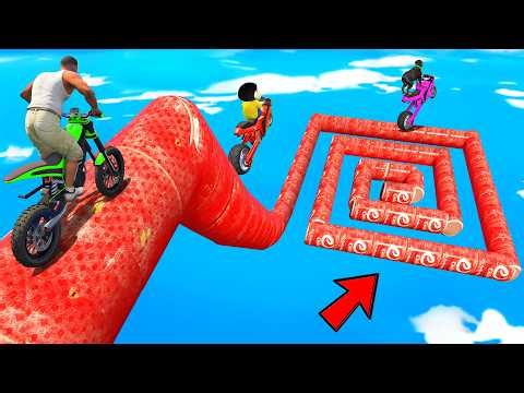 SHINCHAN AND FRANKLIN TRIED THE IMPOSSIBLE SQUARE SPIRAL CANS TRACK PARKOUR CHALLENGE GTA 5