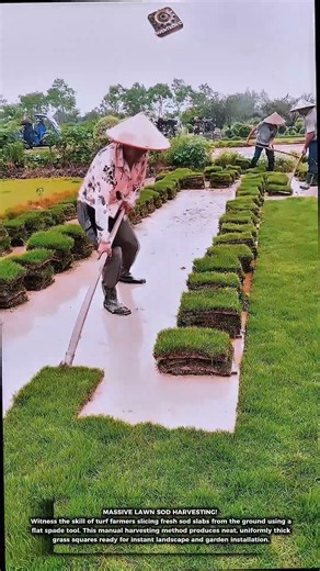 The brilliant transformation process of green lawn fields into ready-to-install sod slabs