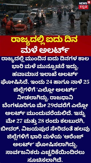 Weather Alert : ಐದು ದಿನ ಭಾರಿ ಮಳೆ ಮುನ್ಸೂಚನೆ | Rain Alert