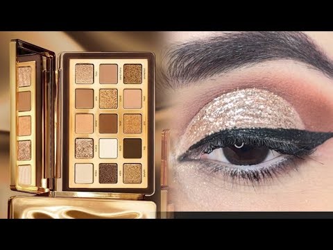 Golden Glitter Cut Crease Eye Makeup | Soft Glam Winged Eyeliner Tutorial #makeuptutorial #makeup