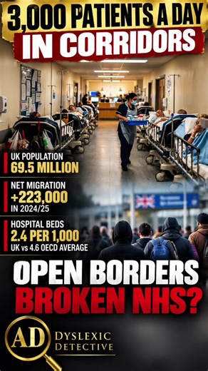 🚨 3,000 PATIENTS A DAY IN NHS CORRIDORS! Britain’s population has grown to nearly 70 million, yet our hospitals are struggling to cope. Patients treated in corridors. Ambulances queuing. Nurses under enormous pressure. Immigration has contributed to population growth, but this crisis goes much deeper. An ageing population, staff shortages, insufficient capacity and problems with social care have all added to the pressure. Successive governments have had years to plan for these changes. So where