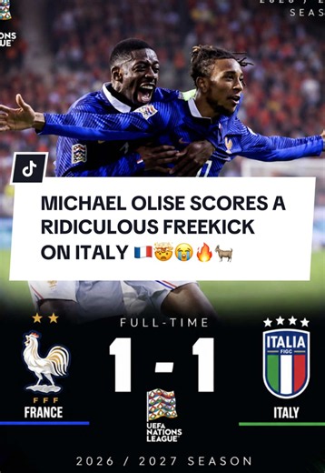 MICHAEL OLISE SCORES A RIDICULOUS FREEKICK ON ITALY 🇫🇷🤯😭🔥🐐 Olise freekick today Olise goal today #olise #realmadrid #bayernmunich #france #guapmotion