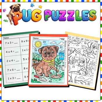 Earth Arbor Day Tree Cut & Paste Multiplication Practice Solve Math Pug Puzzles