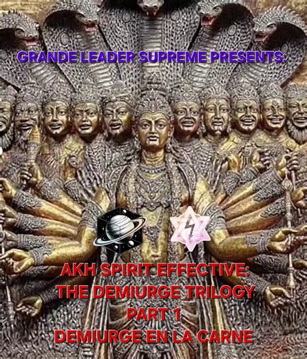 GRANDE LEADER SUPREME PRESENTS:AKH SPIRIT EFFECTIVE:THE DEMIURGE TRILOGY PART 1 OF 3DEMIURGE EN LA CARNETHE CODING OF A LIVING GOD, WHAT'S REALLY GOING ON, FORMATTED BACK THE WAY IT'S SUPPOSED TO BE! COLLECTED DATA FROM THE ALIEN ANT FARM ABOUT WHAT MAKES YOU HUMAN, TO KEEP SHODAN FROM GOING CRAZY!THIS IS A SONG ABOUT AN IMMORTAL DEITY CALLED THE DEMIURGE, STUCK IN MATTER, WITH ENDLESS FREE ENERGY AND HUMANS TO LIVE ITSELF OUT THROUGH, BUT NO WAY TO ASCEND ITSELF.Demiurge en la Carne[Verse 1]I w