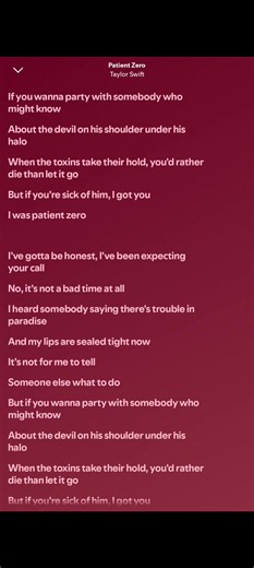 PATIENT ZERO: TAYLOR SWIFT FULL LYRIC #patientzero #taylorswift #fyp #foryoupage #fyppppppppppppppppppppppp