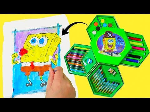 Spongebob SquarePants Coloring Activities with Watercolors, Markers, and Colored Pencils