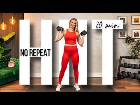 20 min. NO REPEAT Full Body and Abs HIIT Strength Training