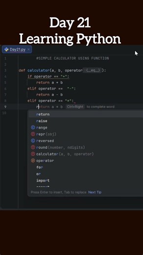 Day 21/100 Learning python Simple calculator using python #shorts #100daysofcode