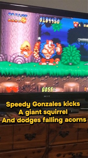 Speedy Gonzales kicks a giant squirrel and dodges falling acorns #Speedy #SNES #squirrel #FYP
