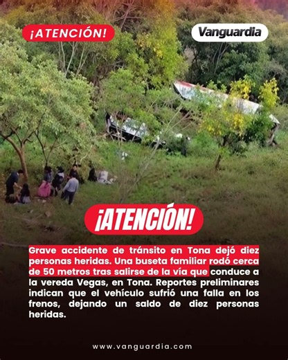 Grave accidente de tránsito en Tona, Santander, dejó diez personas heridas