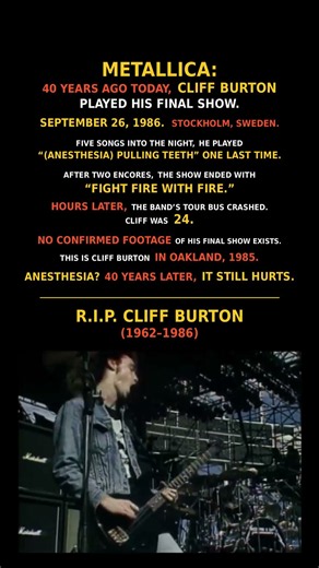 METALLICA: CLIFF BURTON PLAYED HIS FINAL SHOW 40 YEARS AGO TODAY